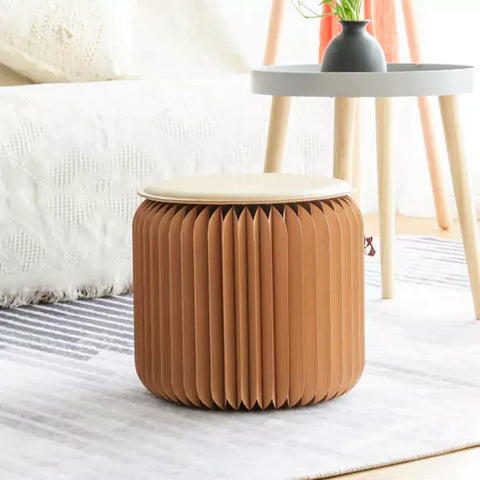 可摺疊小圓櫈 │ 風琴牛皮紙折疊家具 | ihpaper - Design Chicken創意購物平台