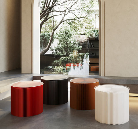 風琴圓桌 │ 風琴牛皮紙折疊家具 | ihpaper（一套兩件） - Design Chicken