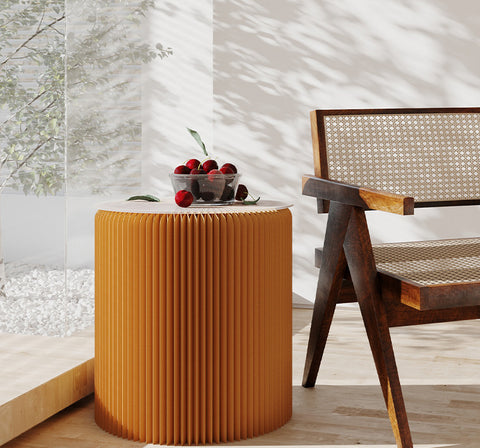風琴圓桌 │ 風琴牛皮紙折疊家具 | ihpaper（一套兩件） - Design Chicken